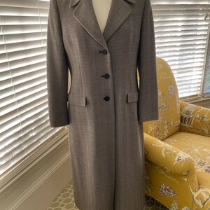 Vintage Georgio Armani herringbone coat. Tan, black, gray. Size 8